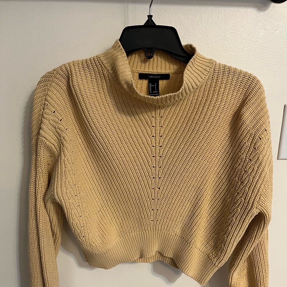 Forever 21 - cropped long-sleeve sweater - gold - size S